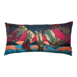 Ralph Lauren Cowboy Boots Vintage Silk Scarf Pillows 35" For Sale