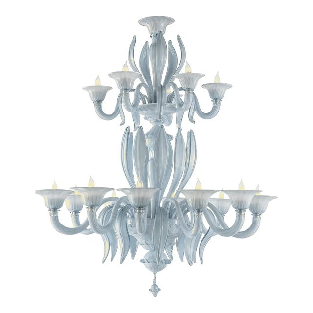Venetian Azure Style Murano Glass Chandelier with Leaves by Simoeng For Sale - Image 6 of 10