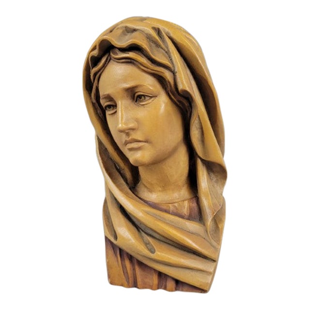 Anri Hand-Carved Virgin Mary Bust – Italy, Mid-Century Carved Wood For Sale
