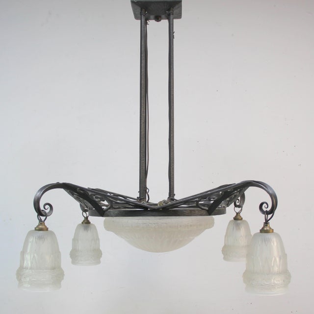 Black Art Deco Hanging Lamp by Schneider, 1930s For Sale - Image 8 of 8