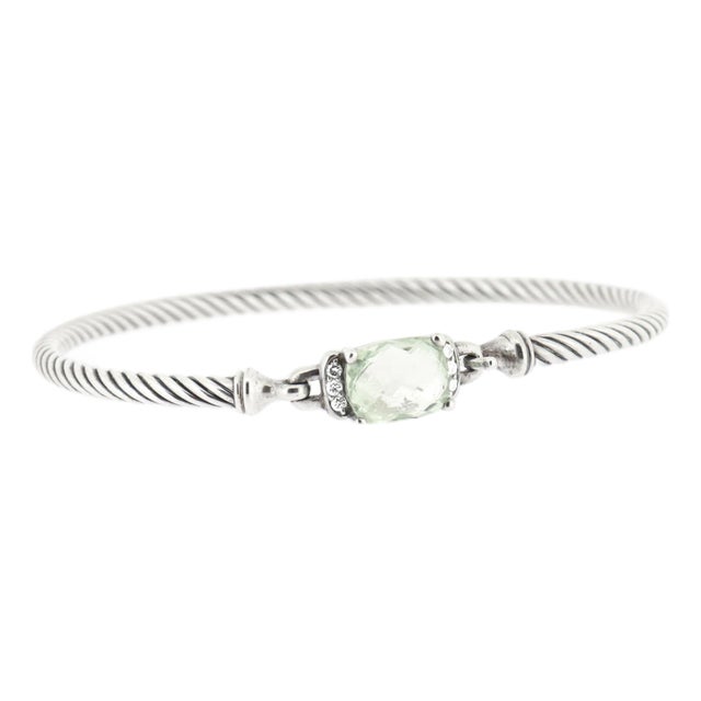 David Yurman Sterling Silver, Prasiolite, & Diamond 3mm Wheaton Bracelet For Sale