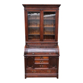 Early 20th Century Walnut Victorian Cylinder Roll Secretary For Sale