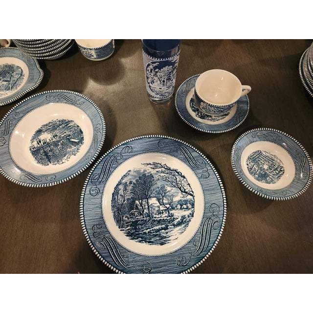Vintage Royal China Currier & Ives Blue Dinnerware & Glassware Set - 67 Pieces For Sale - Image 4 of 11