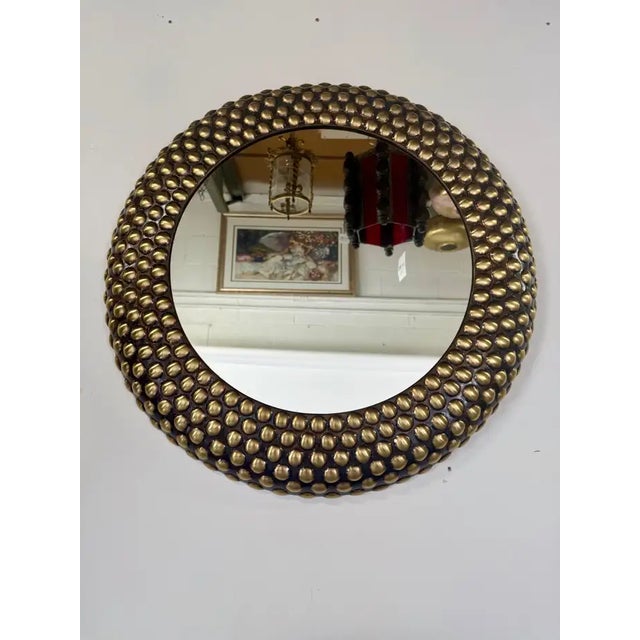 Metal Brutalist Style Round Bronze Studded Mirror, Compatible Pair For Sale - Image 7 of 10