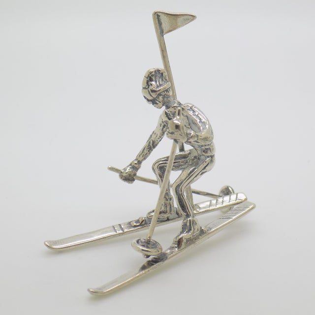 Vintage Italian Handmade Genuine Silver Slalom Skier Figurine, 1970s For Sale - Image 14 of 14