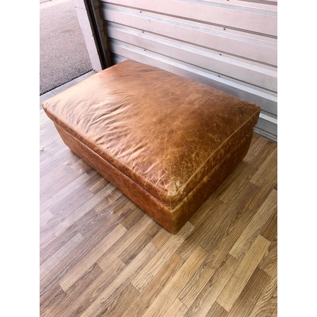 Restoration Hardware English Classic Leather Ottoman For Sale In Los Angeles - Image 6 of 8