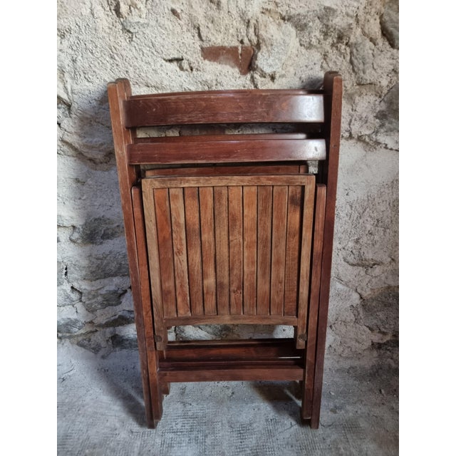 Brown Vintage French Beech Wood Folding Chairs, 1970s, Set of 2 For Sale - Image 8 of 12