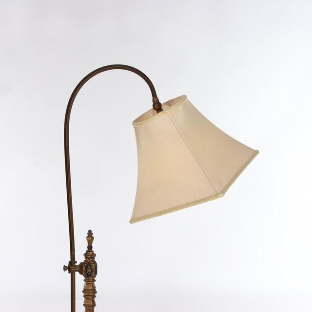 Antique Arts & Crafts Polychromed Gilt Bronze Adjustable Bridge Lamp C1930 For Sale - Image 4 of 13
