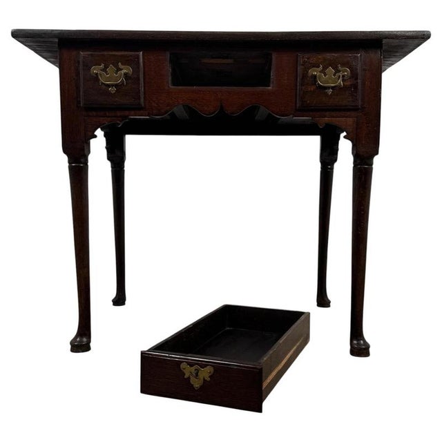 18th Century Antique English Oak Side Table with Three Drawers For Sale - Image 4 of 12
