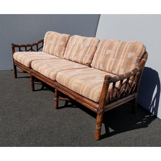 Vintage McGuire Furniture Company Rattan Sofa With Leather Rawhide Ties