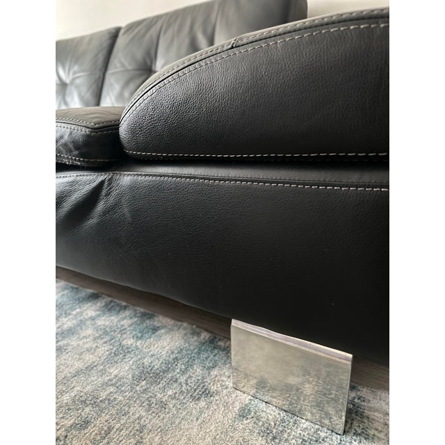 Designer Italian-Style Leather Sofa in Carbon Black For Sale - Image 9 of 10