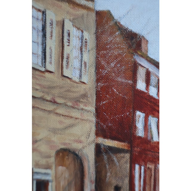 Wood Vintage Roger Merkel Signed Cobblestone Street Oil Painting—Gilt Framed For Sale - Image 7 of 15