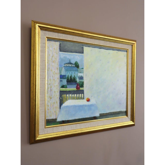 Mid-Century Modern 'Room With a View' Vintage Swedish Original Interior Oil Painting, Framed For Sale - Image 4 of 14