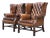Antique Wing Back Chairs in Brown Leather, 1890, Set of 2 For Sale