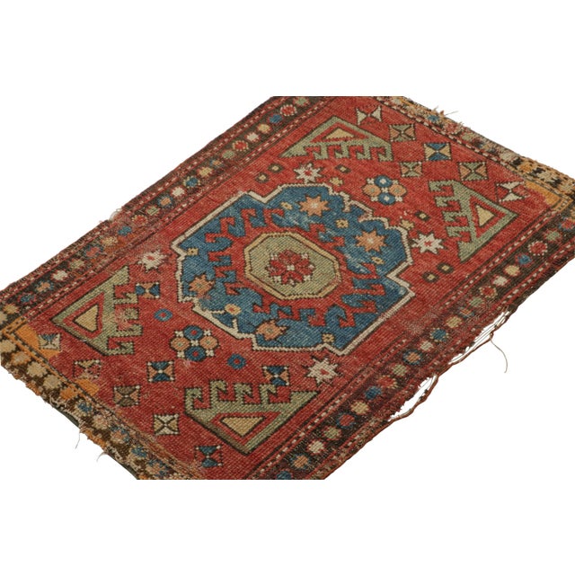 Hand-knotted in wool circa1910-1920, this 2x3 scatter rug is an antique Bergama rug, from the tribal weaving tradition of...