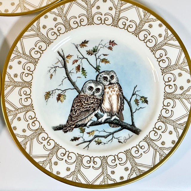 1980 Vintage Arts & Crafts English Bone China Owl Dinner Plates -Set of 8. For Sale - Image 11 of 18