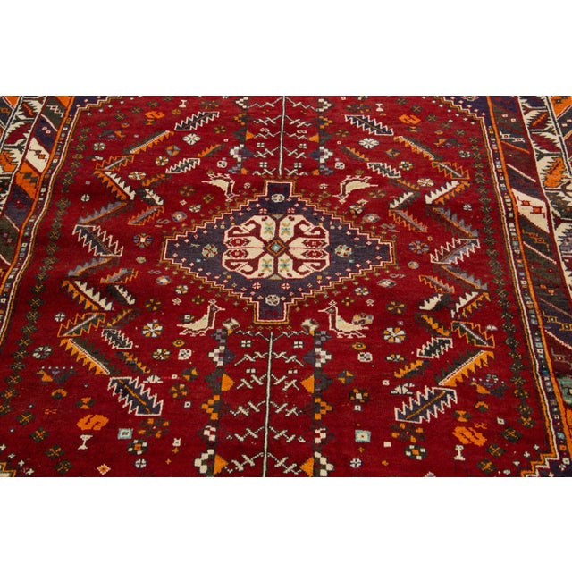 Textile 1960s Handmade Persian Shiraz Wool Rug in Red For Sale - Image 7 of 7