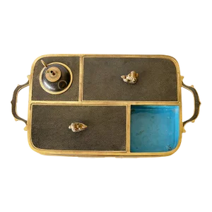 Early 20th Century Antique Opium Smoking Tray in Cloisonne Enameled Brass With Foo Dogs