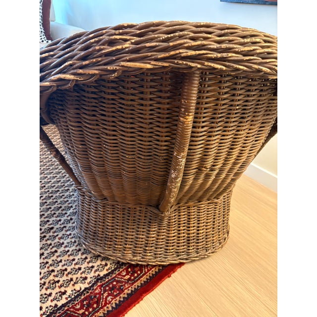 Asian Vintage Woven Rattan Barrel Lounge Chair With Custom Upholstery For Sale - Image 3 of 3