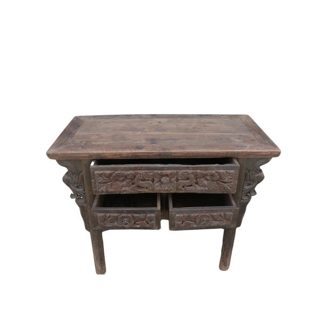 Early 18 Century Hand Carved 3 Drawers Antique Chinese Table For Sale In Greensboro - Image 6 of 8