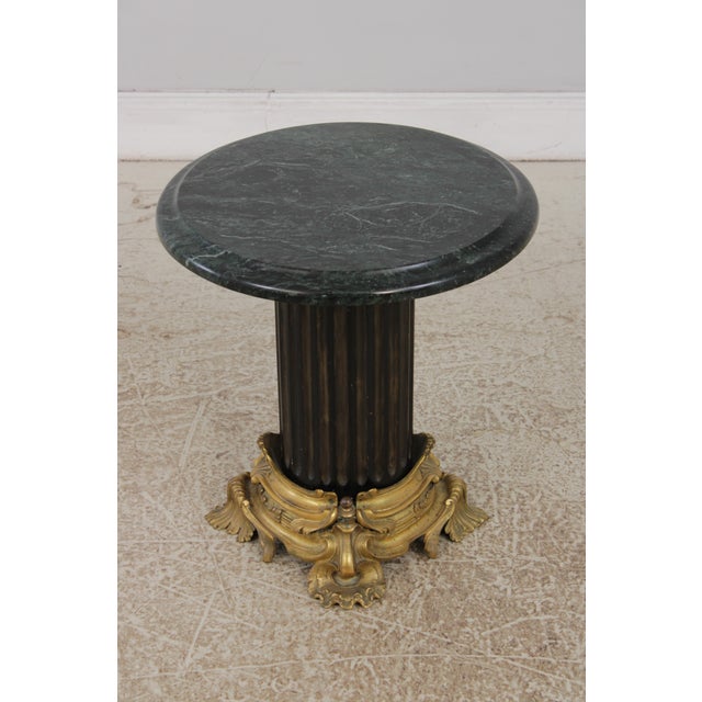 French Vintage Louis XVI Style Bronze Marble Top Pedestal Table For Sale - Image 3 of 13