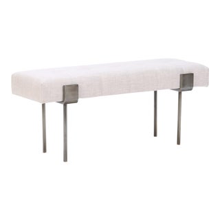 Iron and Linen Upholstered Bench For Sale