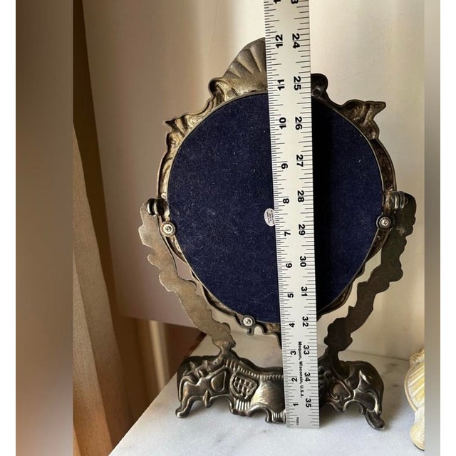 Vintage Ornate Silver Plated Cherubs Angel Tabletop Mirror For Sale - Image 9 of 12