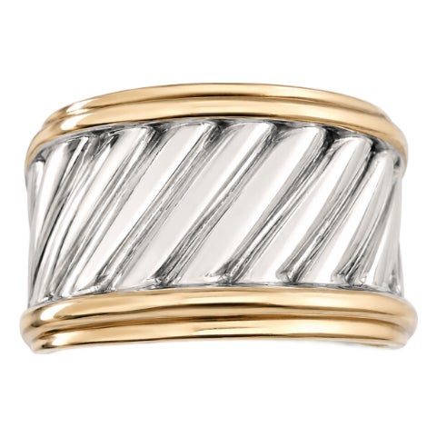 Vintage David Yurman Sculpted Cable Sterling Silver & 14k Gold Ring – Size 8 For Sale