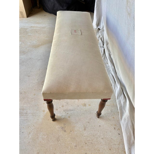 French Early 20th Century French Walnut and Antique Linen Upholstered Bench For Sale - Image 3 of 12