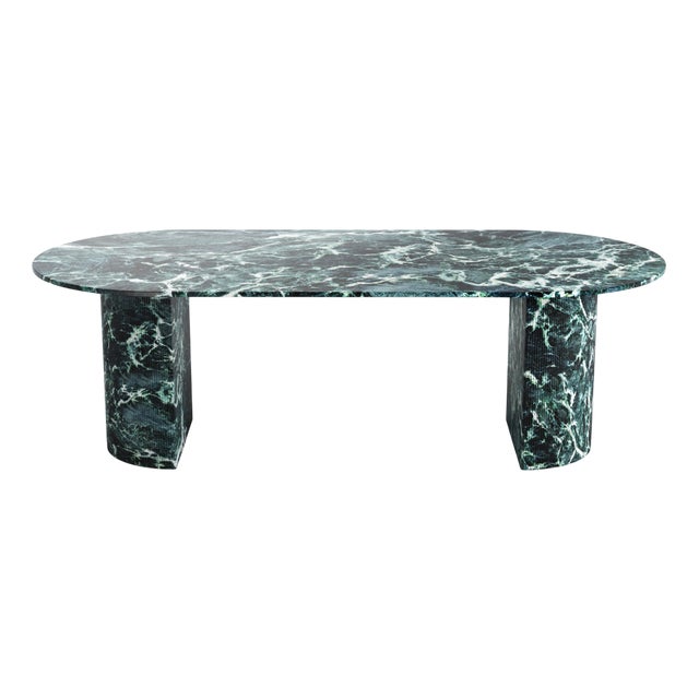 Refleko Oblong Dining Table in Verde Alpi Marble by Stone Valley For Sale