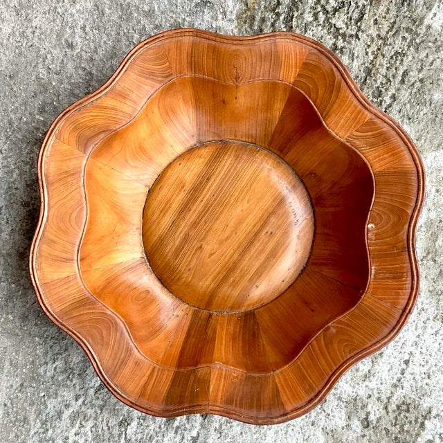 Vintage Boho Scalloped Wood Bowl For Sale In West Palm - Image 6 of 6