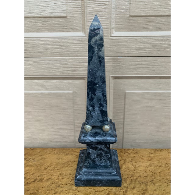 Neoclassical Grand Tour Solid Marble Blue Obelisk With Dramatic Veining For Sale - Image 10 of 10