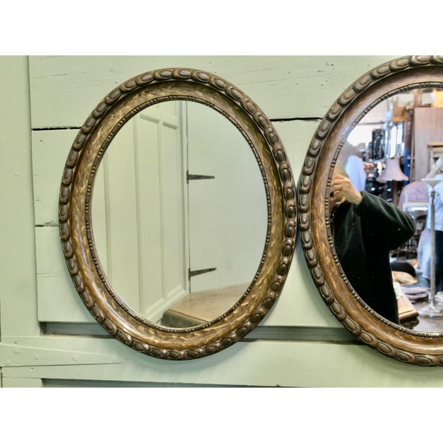 Victorian Wood Finish Oval Mirrors, 1920, Set of 2 For Sale - Image 4 of 8