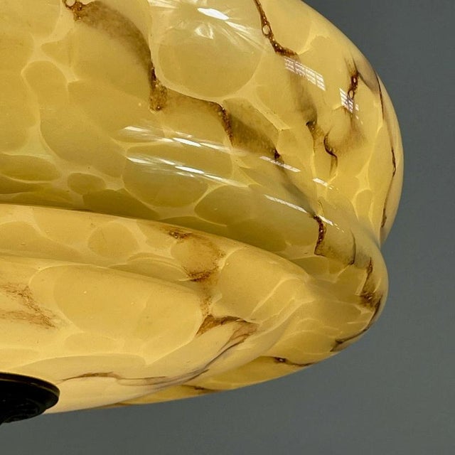 Art Deco Marbled Opaline Glass and Brass Pendant, Germany, 1930s For Sale - Image 14 of 18