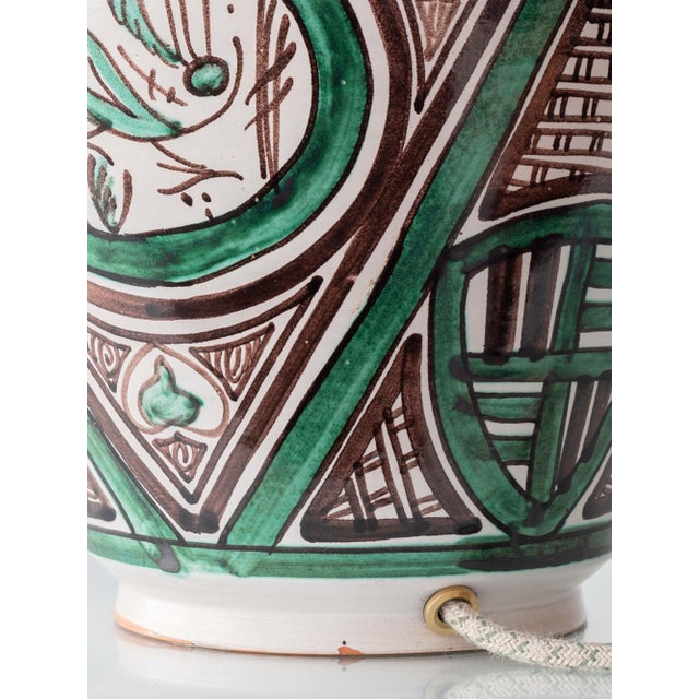 Mid-20th Century Spanish Revival Green Ceramic Table Lamp with Silk Shade, 1970s For Sale - Image 13 of 18