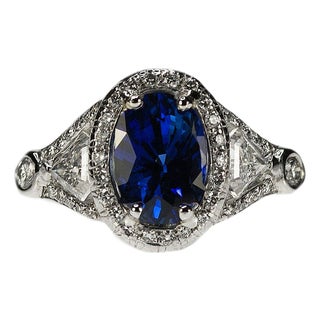 Late 20th Century Vivid Blue Sapphire Ring, Size 5 For Sale