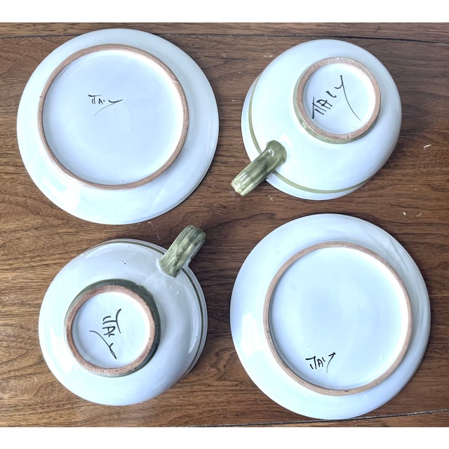 Italian Vintage Italian Faience Oversized Cups & Saucers-Set 2 For Sale - Image 3 of 5