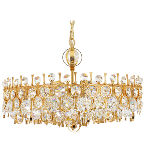 Large Gilt Brass and Crystal Chandelier attributed to Palwa, Germany, 1970s
