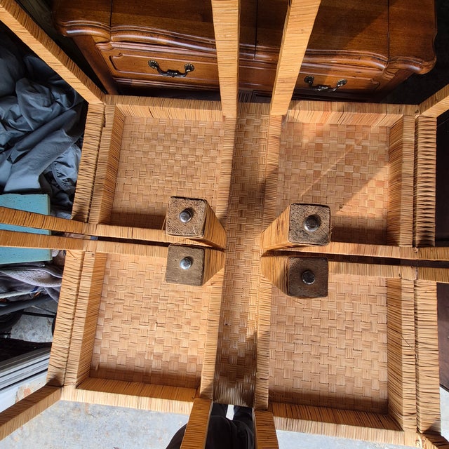 1970s Vintage Rattan Wrapped Dining Side Chairs, After Bielecky Bros, Set of 4 For Sale - Image 11 of 13