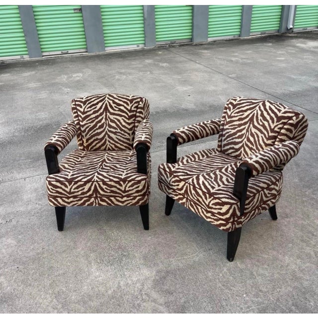 Larry Laslo for Directional Zebra Pattern Wood Frame Lounge Club Chairs, a Pair For Sale - Image 9 of 9