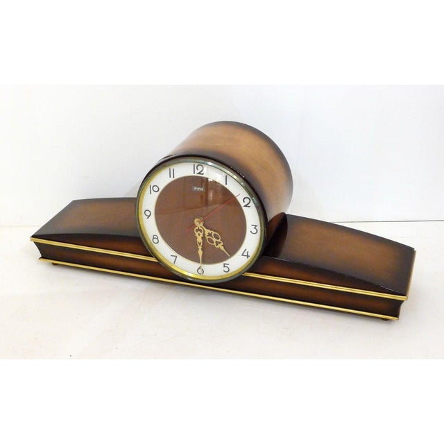 Brown Mid-Century Varnished Wooden Clock from FFR For Sale - Image 8 of 14