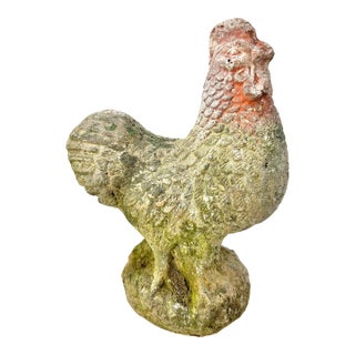 English Cottage Terracotta Rooster Garden Statue With Aged Patina For Sale