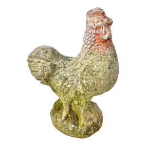 Vintage Moss-Covered Terracotta Rooster Garden Sculpture