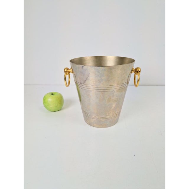 Classic French Art Deco Silver Plated Wine Cooler with gold plated handles, 1950s A classic French Art Deco-style ice...
