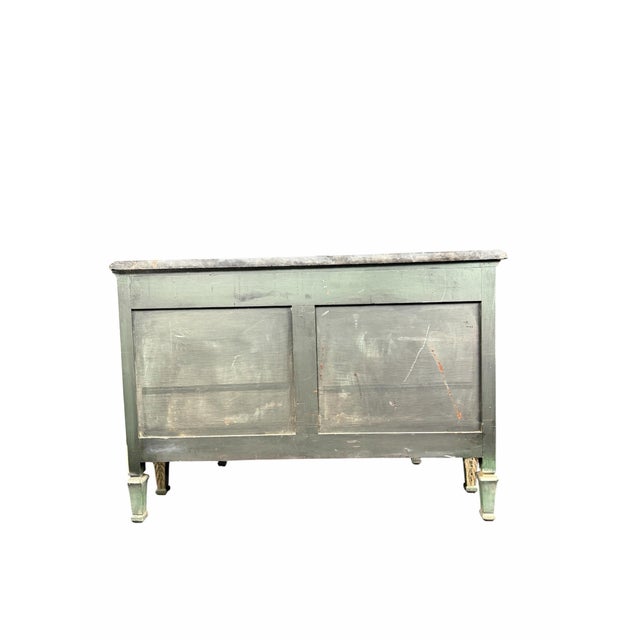 Vintage Neoclassical Green & Gold Painted Sideboard / Buffet With Black Marble Top For Sale In New York - Image 6 of 12