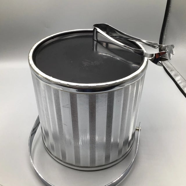 Vintage Textured Metal Ice Bucket With Lucite Lid and Stainless Steel Ice Tongs For Sale - Image 10 of 12