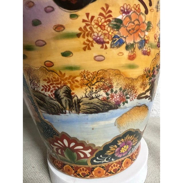 Chinoiserie Vintage Chinese Satsuma-Style Moriage Porcelain Floor Vase, 24” For Sale - Image 3 of 11