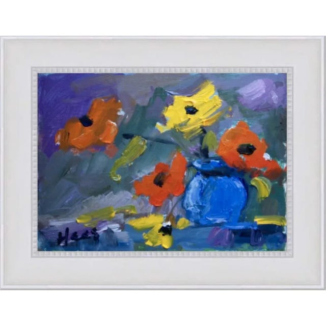 2020s Abstract Expressionist Floral With Blue Vase, Still Life For Sale - Image 5 of 6