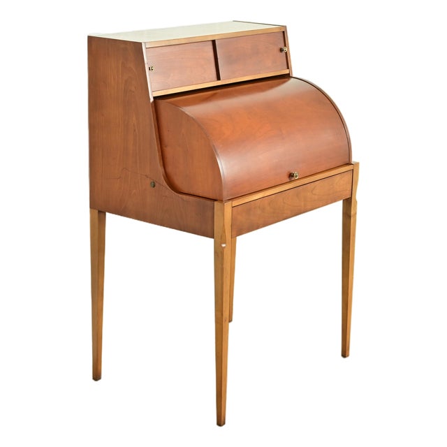 John Van Koert for Drexel Mid-Century Modern Sculpted Cherry Wood Roll Top Desk, 1959 For Sale