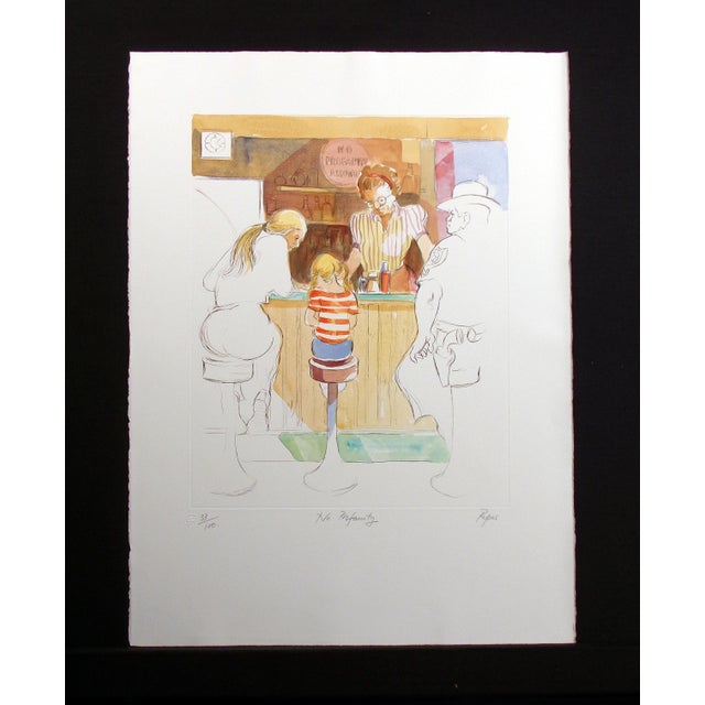 1980s William Papas "No Profanity" Hand Colored Etching Artwork, Diner, For Sale - Image 5 of 6